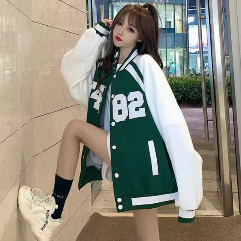 American Fashion Sports Style Baseball Jacket for Women 2024 Autumn and Winter College Style Thickened Loose-Fit Versatile Coat American Fashion Sports Style Baseball Jacket for Women 2024 Autumn and Winter College Style Thickened Loose-Fit Versatile Coat