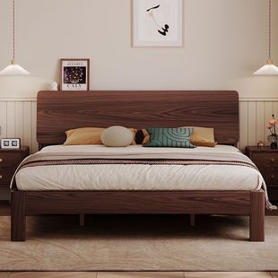 Solid Wooden Walnut Queen Bed Thickened 1.8 Double Bed Nordic Original Wooden Bed 1.5 m Home Rental Single Bed 1.2m