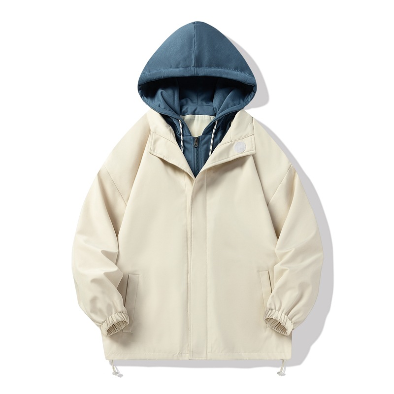 20234 nuevo otoño estilo coreano falso de dos piezas chaqueta con capucha chaqueta casual de moda ropa suelta superior Hong Kong estilo hombres