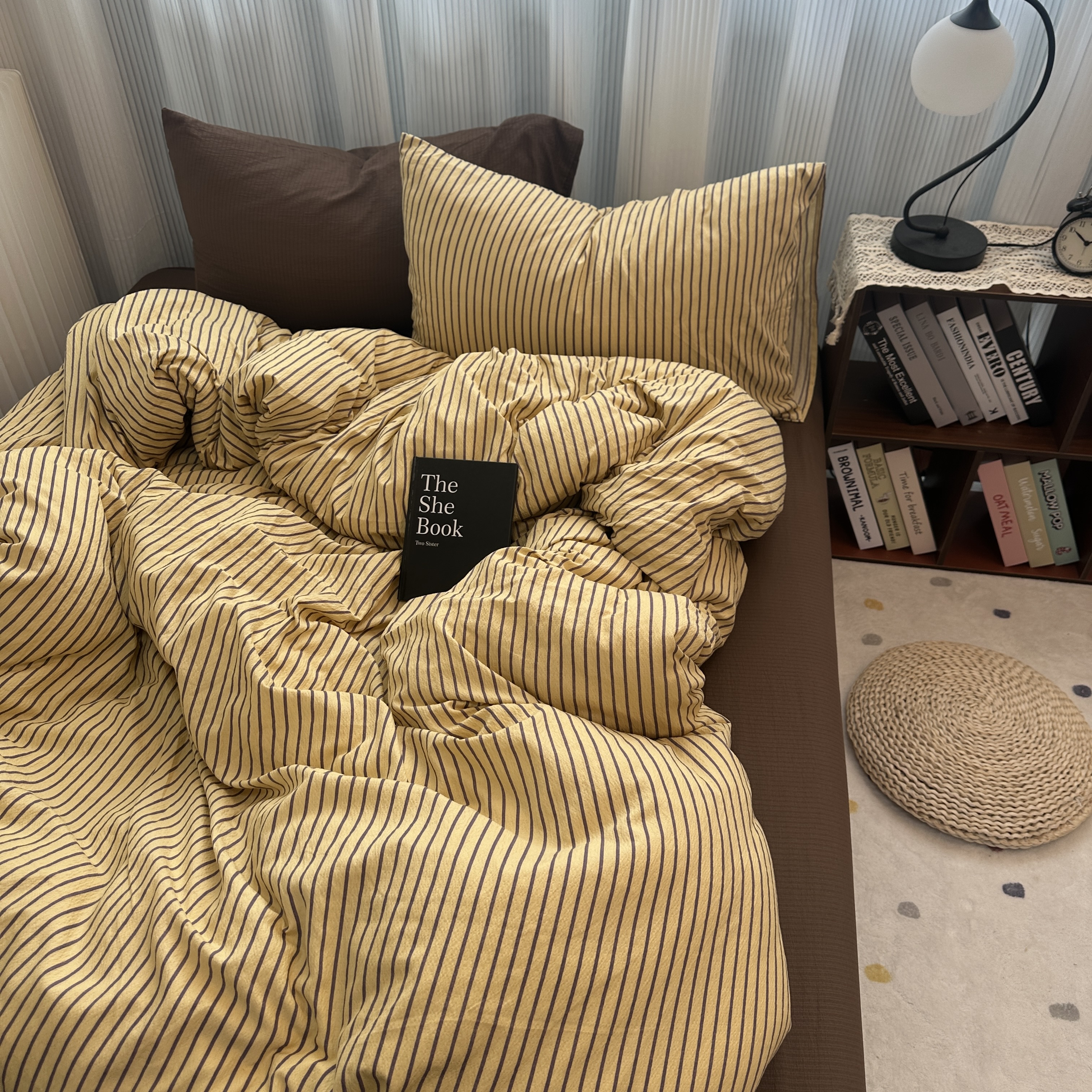 Vintage Striped Cotton Bedding Set Four-piece Duvet Cover Set_voghion.com