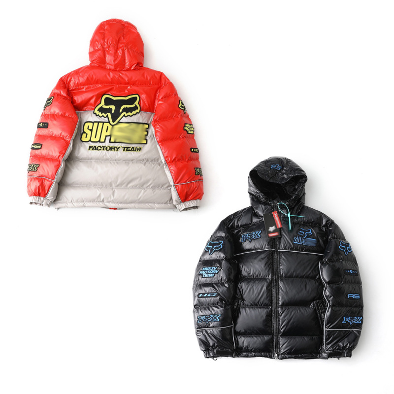 Sup X Fox Shiny down Puffer Jacket Glossy Hooded Casual down Jacket