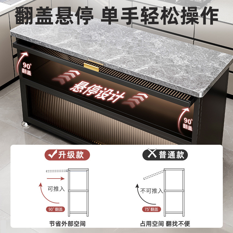 Estante de cocina de pizarra de roca, gabinete de almacenamiento de horno microondas multifuncional de piso, encimera, mesa de corte de verduras, mesa de preparación, armario lateral