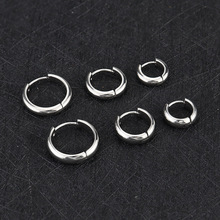 欧美简约素圈内平外球无边圆圈耳环朋克潮流时尚不锈钢圆形耳扣