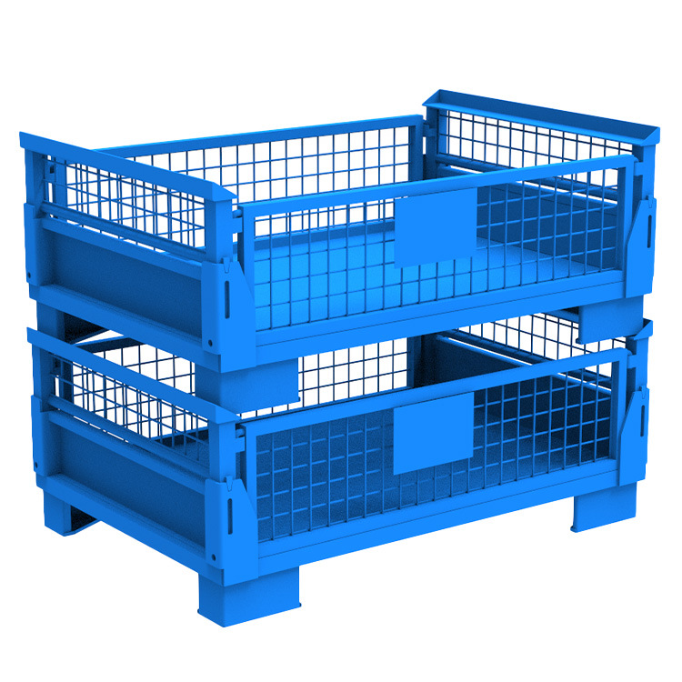 欧式金属网箱 折叠式货架仓储笼 带门可堆垛网格金属物流箱