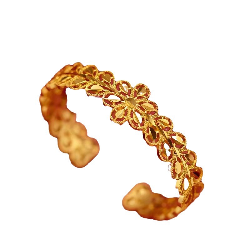 Vietnam sand Gold new ancient gold leaf hollow bracelet women's copper gold plated creative wedding jewelry_voghion.com