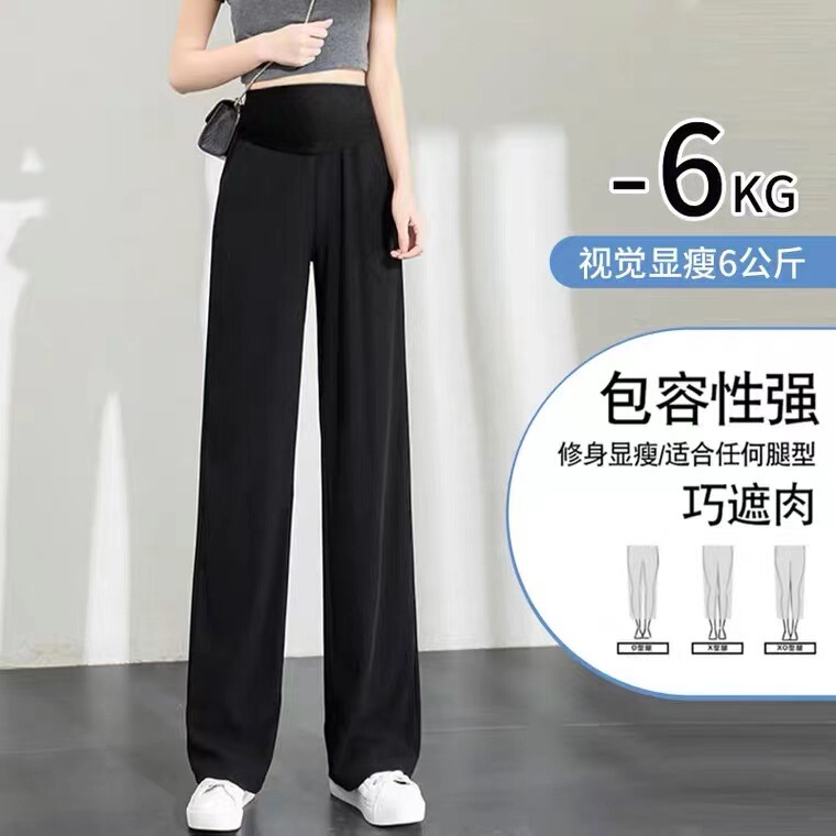 Maternity Pants, Thin Belly-Supporting Ice Silk Nine-Point Pants, Loose Maternity Wear, Summer Suit Pants, Casual Large Size