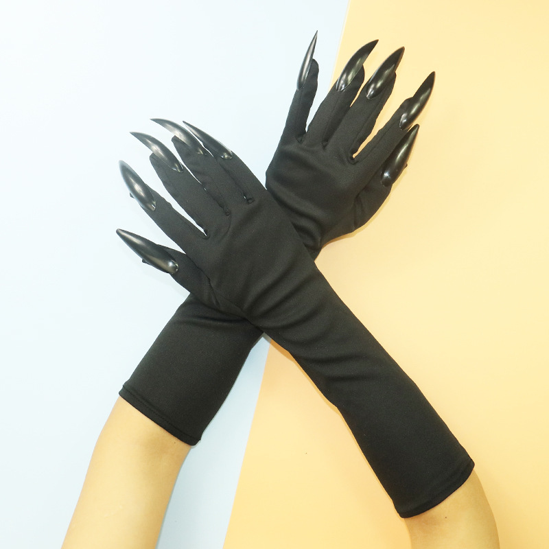 Halloween Claw Gloves Black Sequins Nail hollowen cosplay Prop Suit Long Nail Gloves