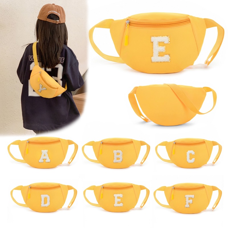 New girls' letter waist bag, Korean style, trendy and cute chest bag, fashionable coin purse for boys and girls, lightweight waist bag for going out.