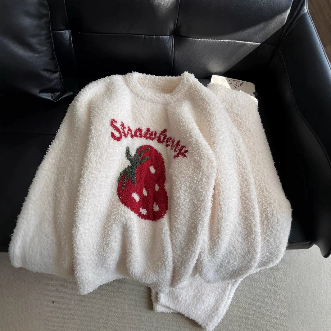 Strawberry, children's demi-season set, velvet fleece keep warm pijama, for teenagers