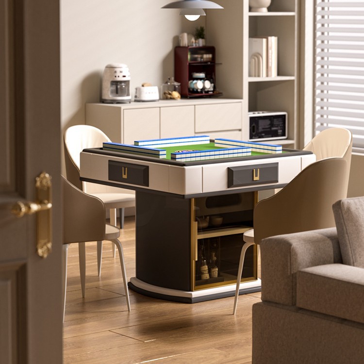 Mesa de mahjong, mesa de comedor, máquina de mahjong automática de doble propósito, bajo, hogar con cocina de inducción, tabla de cortar caliente, forma ovalada, multifuncional
