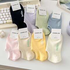 女性用ソックス夏ハローショートチューブカレッジスタイルレディースボートソックスキャンディーカラーインビジブルホットスタンピングレターレディースソックスコットンソックス