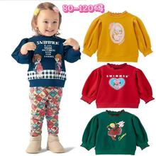 出口日本原单千趣尾单女童中高领毛圈卫衣纯棉花边卡通可爱保暖卫