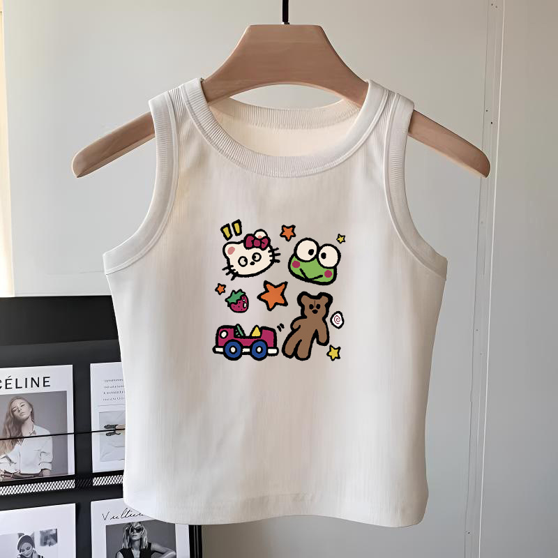 Girls' pure cotton white sleeveless T-shirt vest, summer style, fashionable and versatile camisole top for middle and older children, suitable for wearing alone.