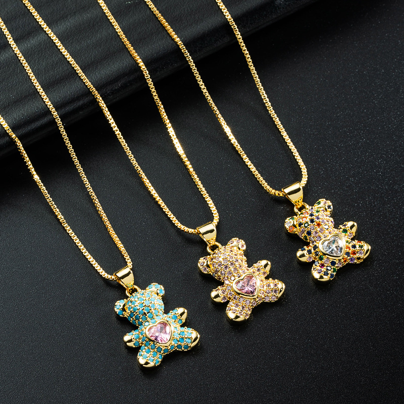 Korea Simple Love Bear Pendant Copper Inlaid Zircon Necklace Wholesale Nihaojewelry display picture 2