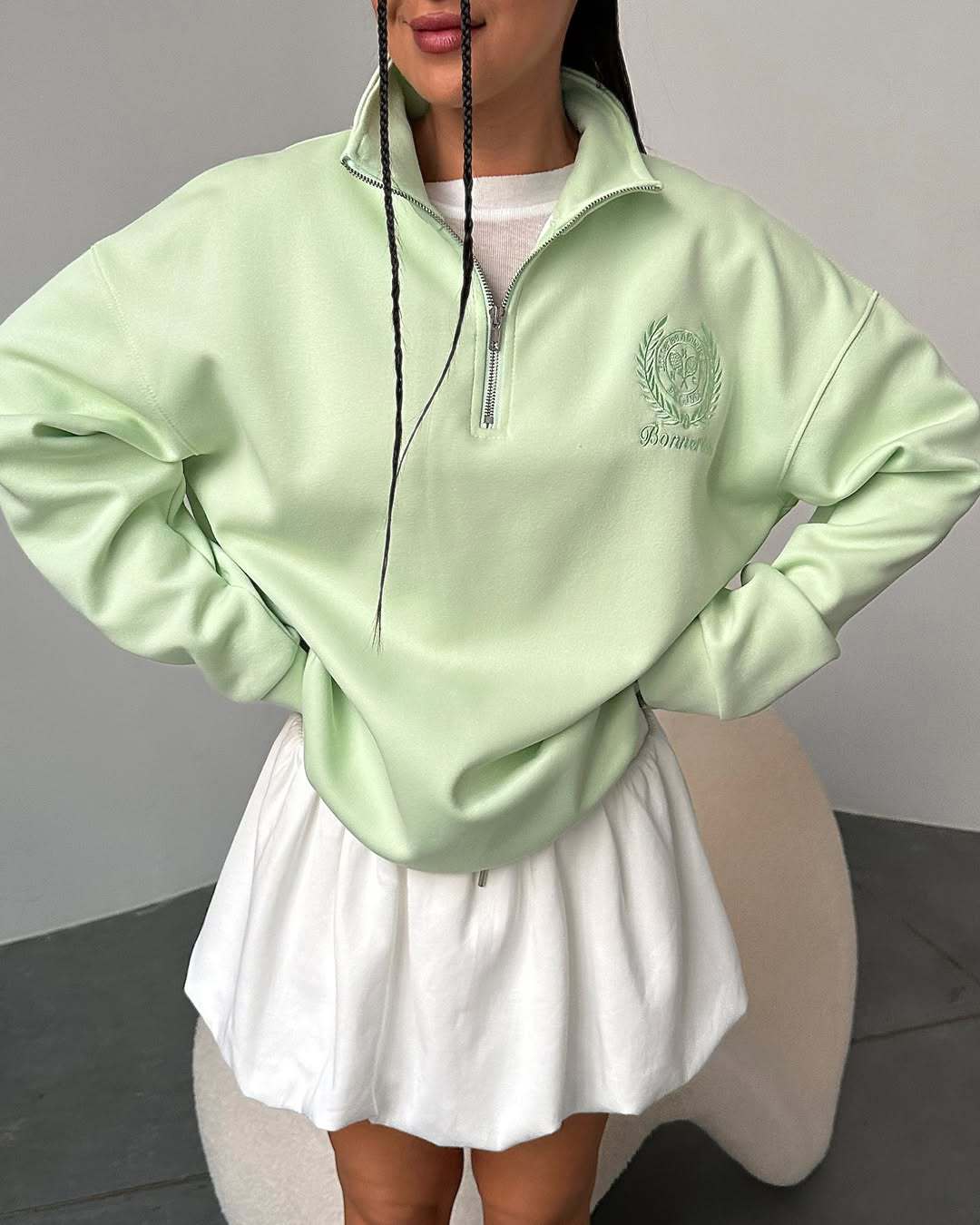 2025 Spring Autumn Candy Color Series Letter Embroidered Sweatshirt Front And Back Printed Lazy Half-Zip Top For Women_voghion.com