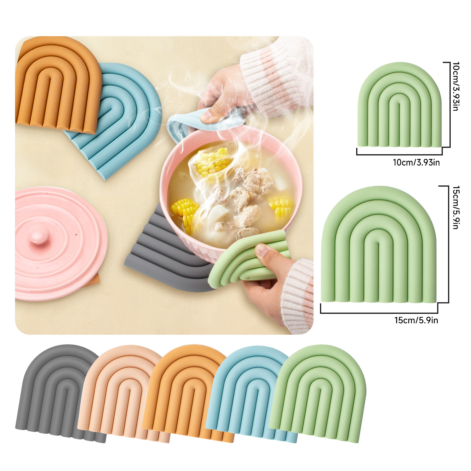 Cross-border Hot Sale Silicone Pot Mat Heat Insulation Pad Bowl Mat Placemat Plate Mat Silicone Mat Amazon Dining Table Home Rainbow Mat