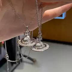 Saturn High-Profile Three-Dimensional Saturn Necklace for Women, Transparent Double-Row Diamond Clavicle Necklace, Niche Light Luxury High-End Necklace