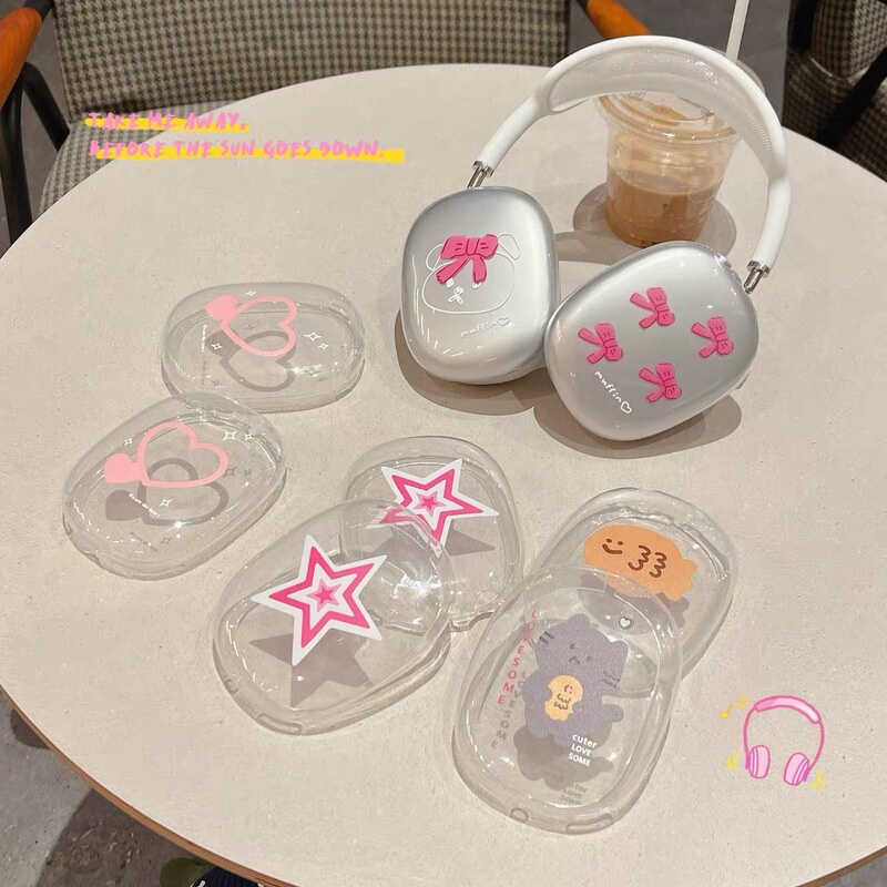 Korean-Style Ins Girly Style Suitable for AirPods Max Ear Covers Tpu Transparent and Lightweight Apple Over-Ear Headphone Case