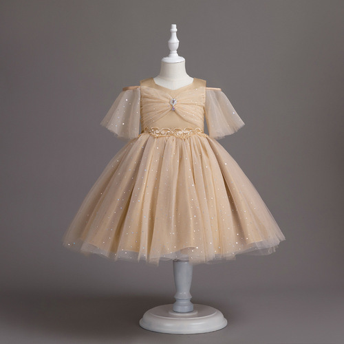 New women's children's wedding dress and princess dress, half sleeve flower child ballon host performance lace dress, cross-border