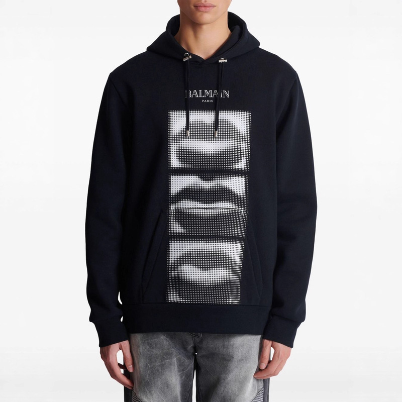 Balmain 26Th Autumn/Winter Men's Hooded Sweatshirt Loose Fun Print Top Balmain 26Th Autumn/Winter Men's Hooded Sweatshirt Loose Fun Print Top
