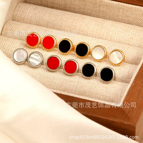 European and American Fashion Simple Car Cup Round Shell Screw Stud Earrings Fashion Versatile Stainless Steel Ear Jewelry Manufacturer Wholesale