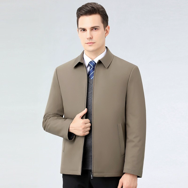 Demi-season silk keep warm down jacket for leisure, for middle age