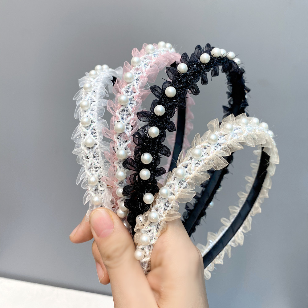 Korean Style Cute Pearl Lace Cat Ears Hair Band display picture 6