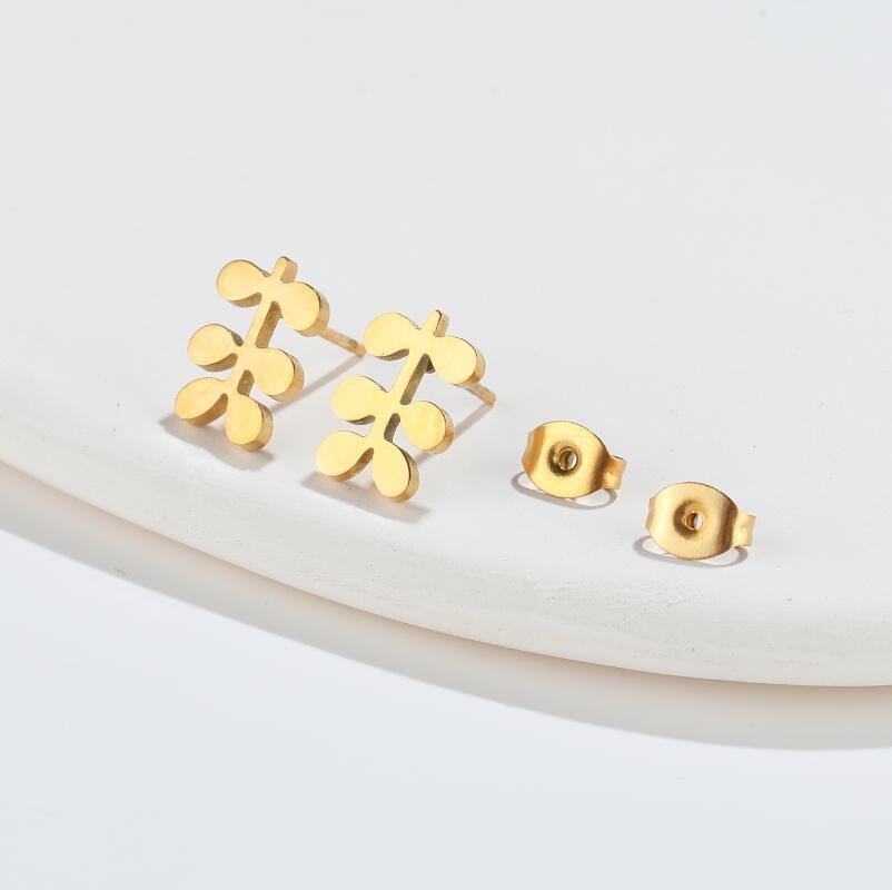 Simple Style Leaf Titanium Steel Ear Studs Plating No Inlaid Stainless Steel Earrings