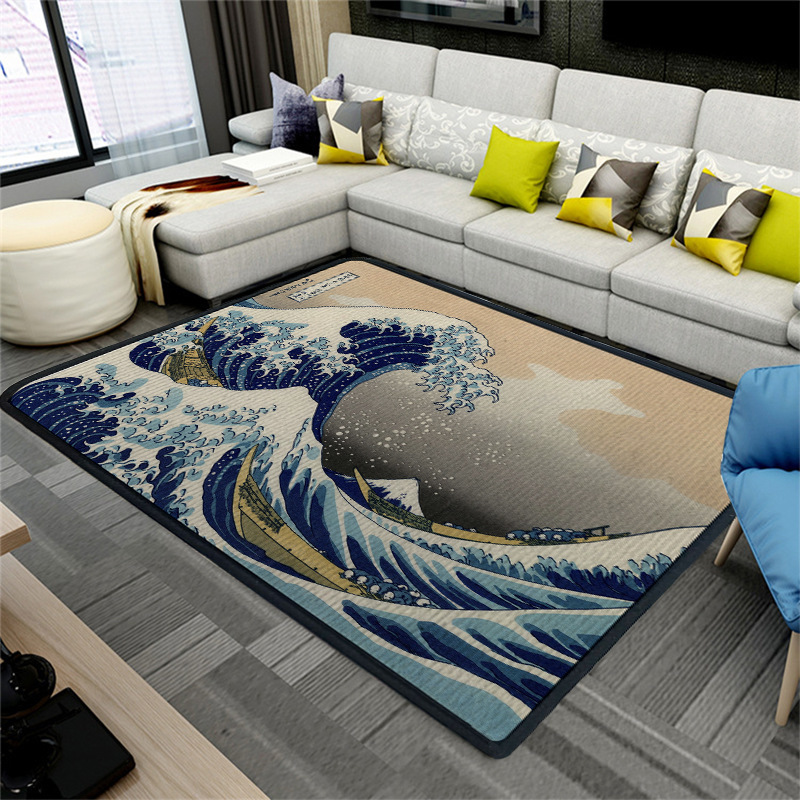 Wave Off Kanagawa Japanese-Style Entrance Floor Mats, Entrance Door, Living Room Carpets, Ukiyo-E Entrance Mats Made with Pictures