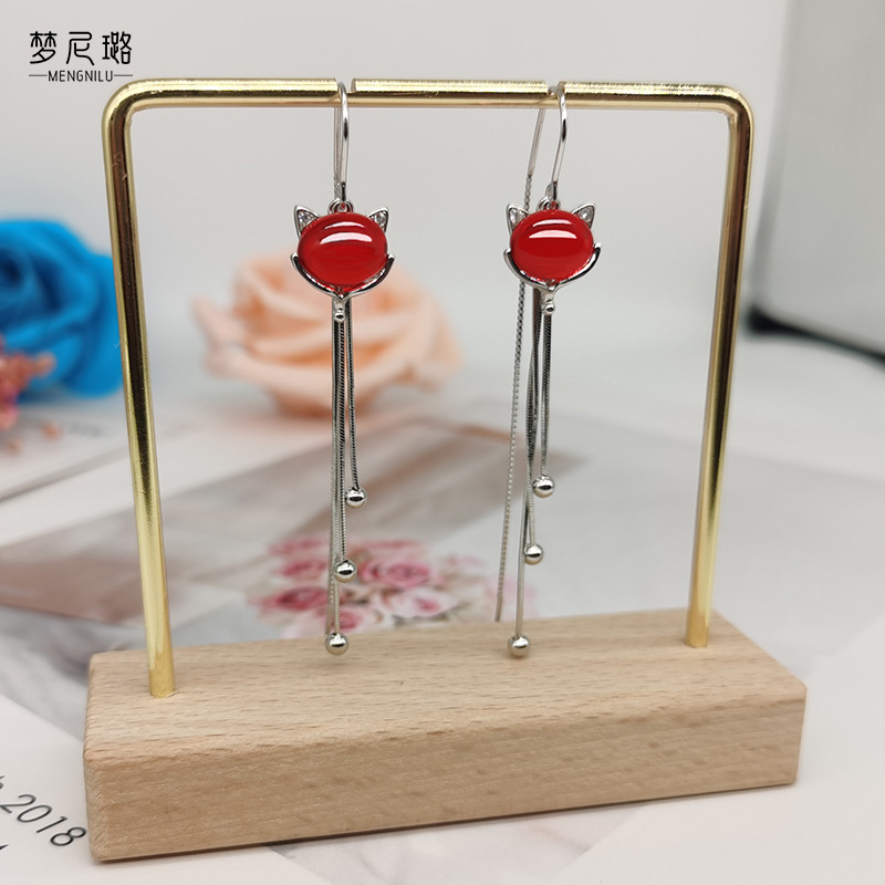 S925 Sterling Silver Fox Earrings lady the republic of korea temperament Red Crystal have more cash than can be accounted for tassels Earrings Ear Studs Jewelry
