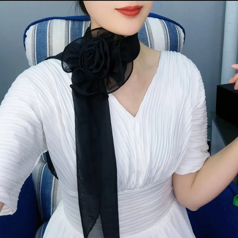 롱 스카프 + 로즈 - 블랙