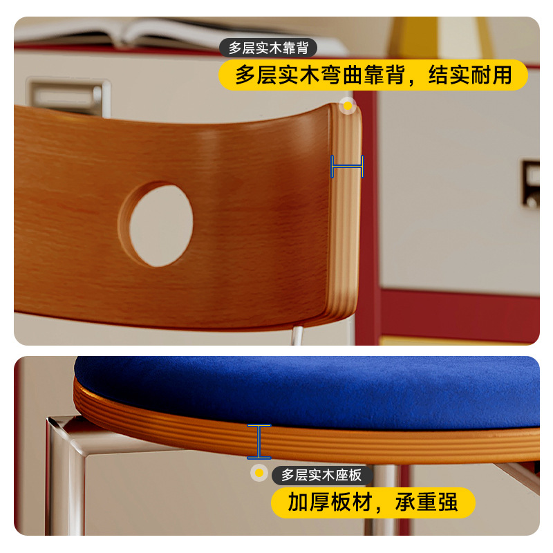 Silla de comedor de estilo medio, silla de respaldo de madera maciza para el hogar, silla de diseño retro, bolsa suave, mesa y silla de comedor Bauhaus de apartamento pequeño