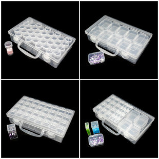 Transparent storage system, table storage box, handheld plastic nail decoration, DIY, 64 cells