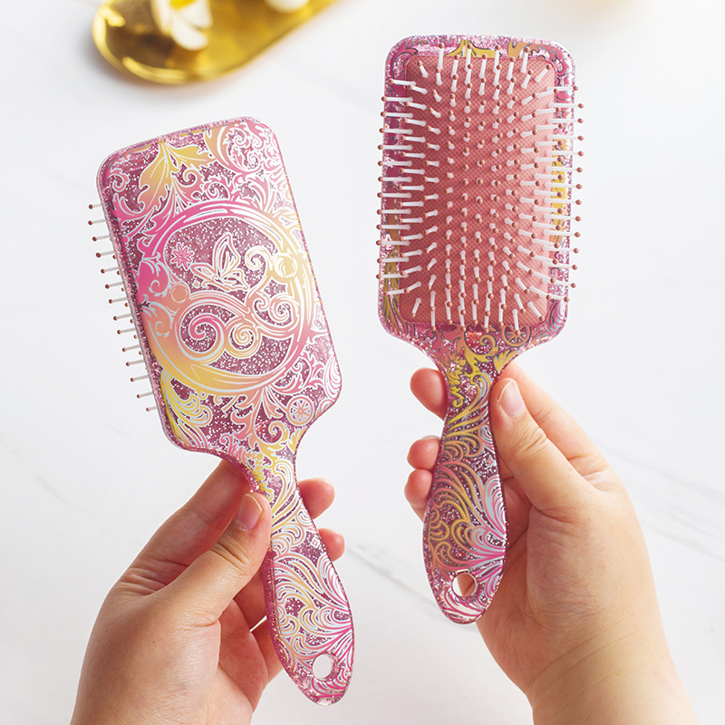 Square Printed Comb, Air Cushion Comb for Women, Fluffy Hair Massage Comb, Long Hair Styling Curling Comb