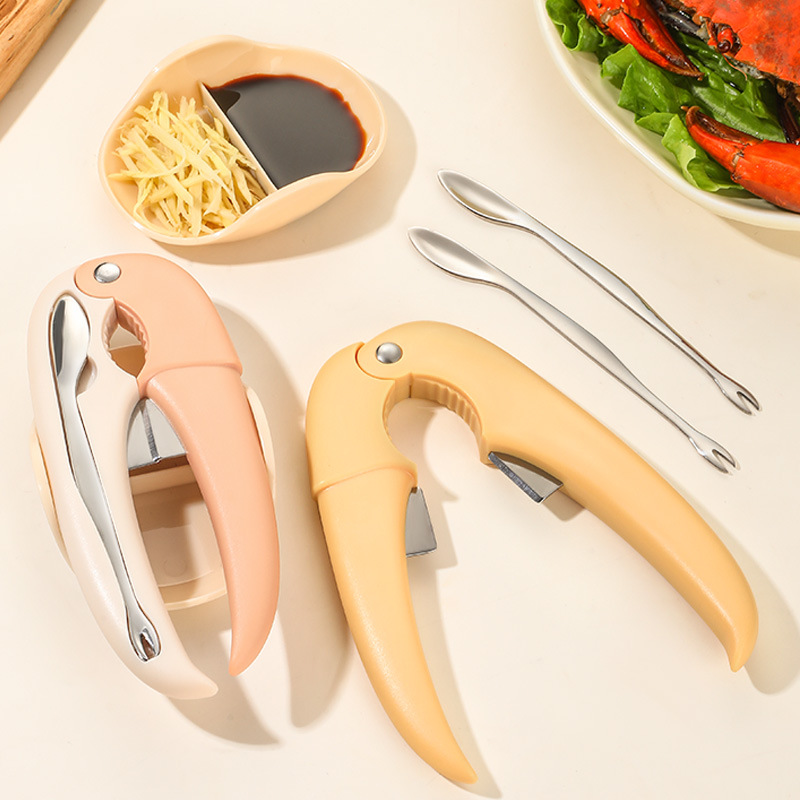 三锐 吃螃蟹工具三件套套装304蟹叉大闸蟹拆蟹用具剥蟹剪刀含碟子