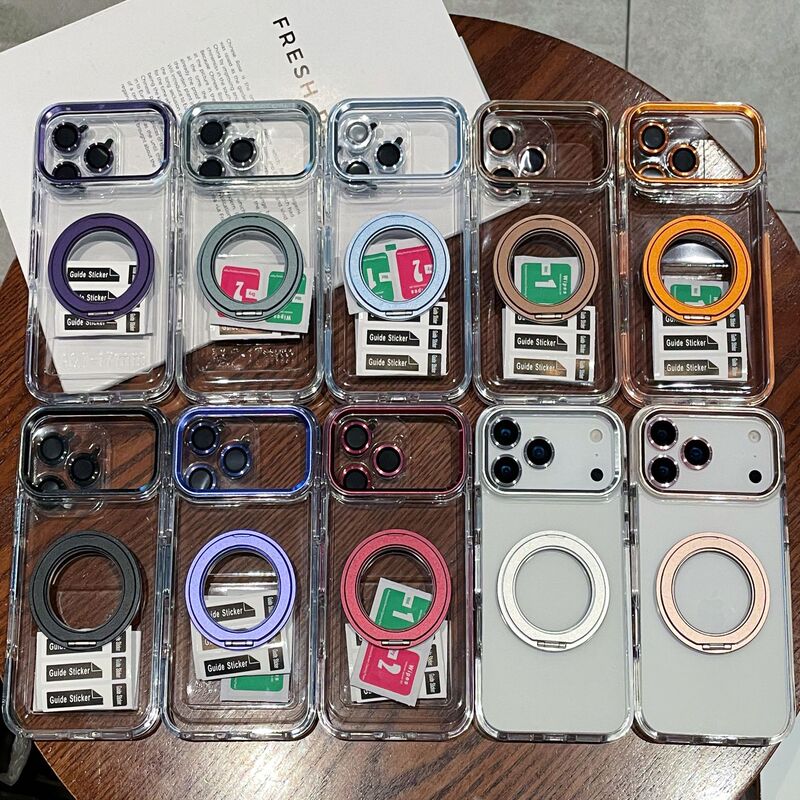 Cross-Border Applicable Apple 17Promax Mobile Phone Case 360 Stand Magnetic Anti-Fall Transparent Iphone16 Mobile Phone Case Cross-Border Applicable Apple 17Promax Mobile Phone Case 360 Stand Magnetic Anti-Fall Transparent Iphone16 Mobile Phone Case