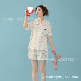 2025新款音乐小熊女款睡衣套装短袖短裤女春夏居家服套装工厂批发