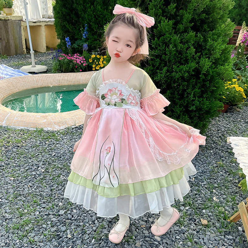 女童洛丽塔公主裙2024夏季新款儿童刺绣连衣裙女宝宝超仙礼服裙子