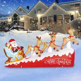 10FT圣诞节气模充气礼盒圣诞老人三只驯鹿拉雪橇LED灯光庭院装饰