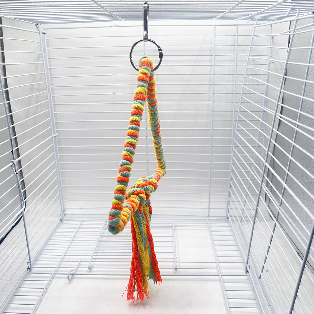 Triángulo cuerda de algodón columpio colorido juguete para pájaros loro perido escalada boca de la estación marco de la jaula de pájaros accesorios de decoración al por mayor image 3