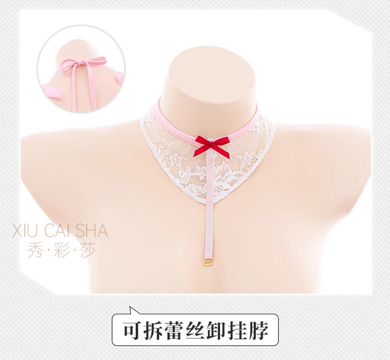 Bunny Girl Maid Lingerie Set with See-Through Mesh and Lace Trim, Pink with White Stockings — detail image 17