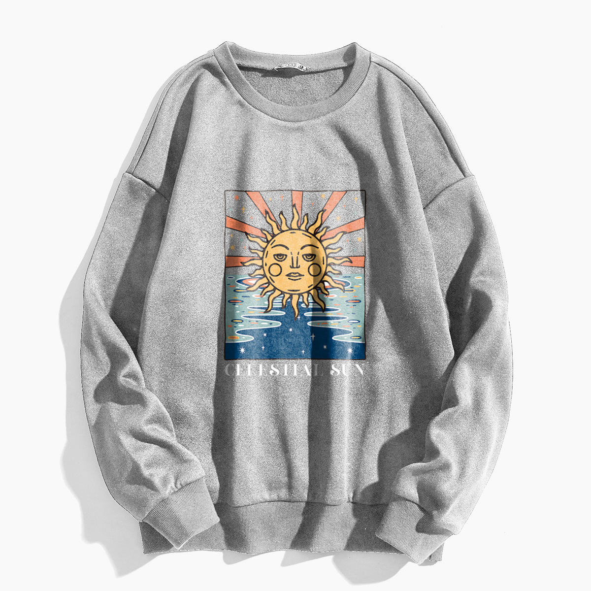 women s sun head letter pattern round neck long-sleeved sweatshirt nihaostyles clothing wholesale NSGMX77854