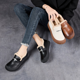 Winter fleece-lined Warm Cotton Shoes Soft Sole Comfortable Moms Shoes Flat Non-slip Slip-on Women's Shoes Shallow Mool Shoes