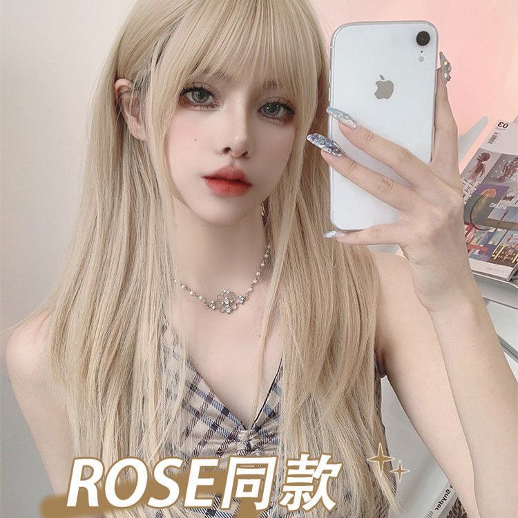 rose同款假發主播女團中長發lisa全頭套lolita白金色自然JK彩色