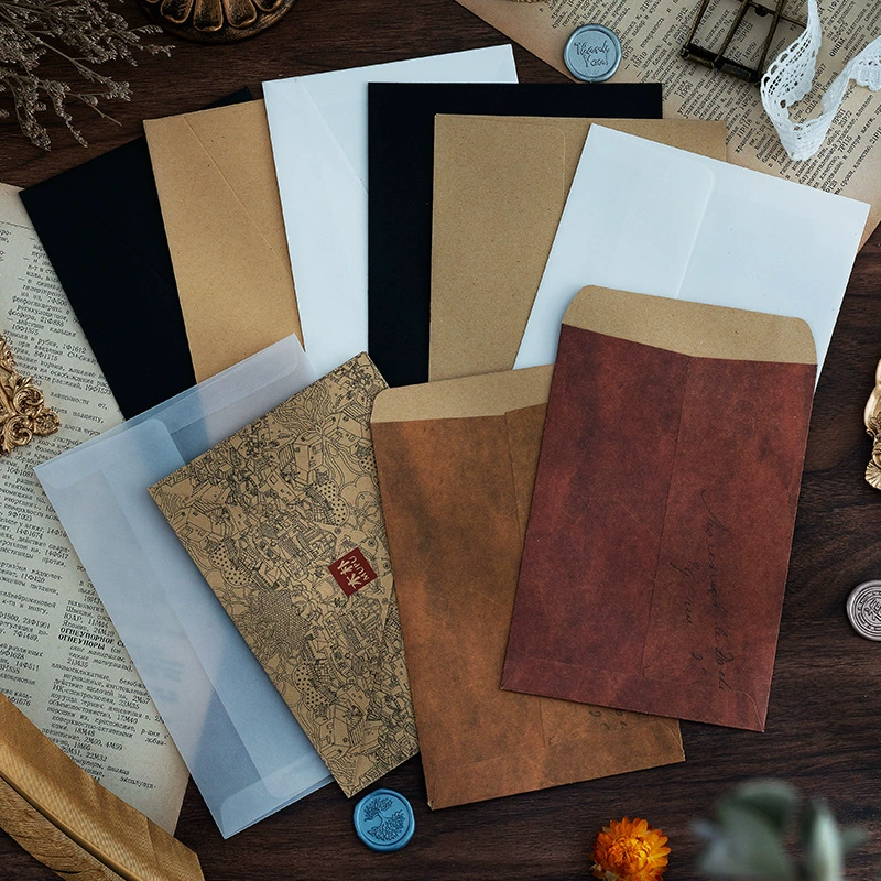 Envelope B11, leather-effect cowhide paper, 16×11 cm, vintage kraft seal (20 pcs option)