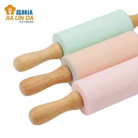 23cm小号擀面杖 迷你木柄滚轴不沾面杖儿童烘焙工具硅胶面粉棍