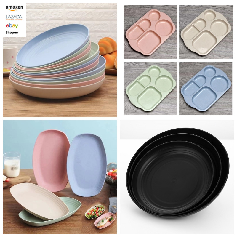 Plato de Paja de Trigo Amazon de 20, 23 y 25 Platos, Plato para Frutas, Plato para Verduras, Plato Doméstico, Bandeja de Comedor Nórdica de Plástico para Exportación