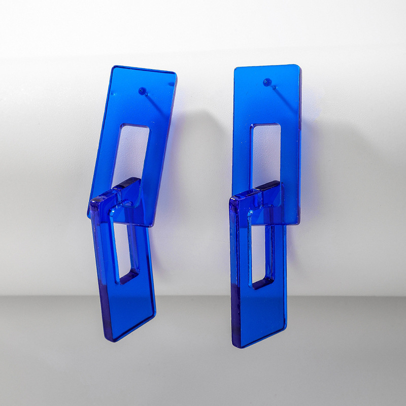 925 Silver Needle Klein Blue Acrylic Cube Earrings European And American Ins Fashionable Simple Temperament Long Geometric Earrings display picture 3