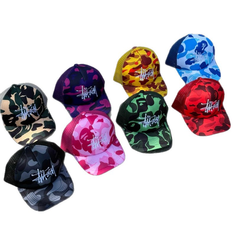 Camouflage embroidered baseball cap for men, trendy hip-hop cap for women, summer sun protection hat, versatile street style mesh cap