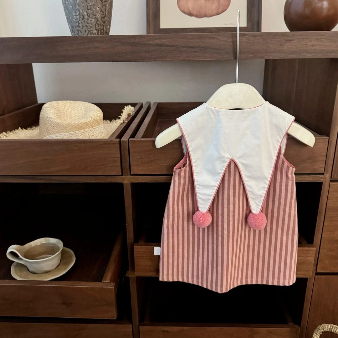 Vestido de siete niñas de limón salado, estilo occidental de verano, nuevo tesoro femenino, falda de chaleco a rayas con solapa, vestido de princesa sin mangas para niños